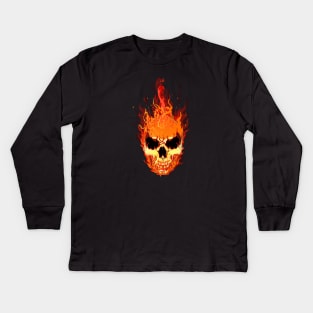 Flaming Skull on Soft Cotton Kids Long Sleeve T-Shirt